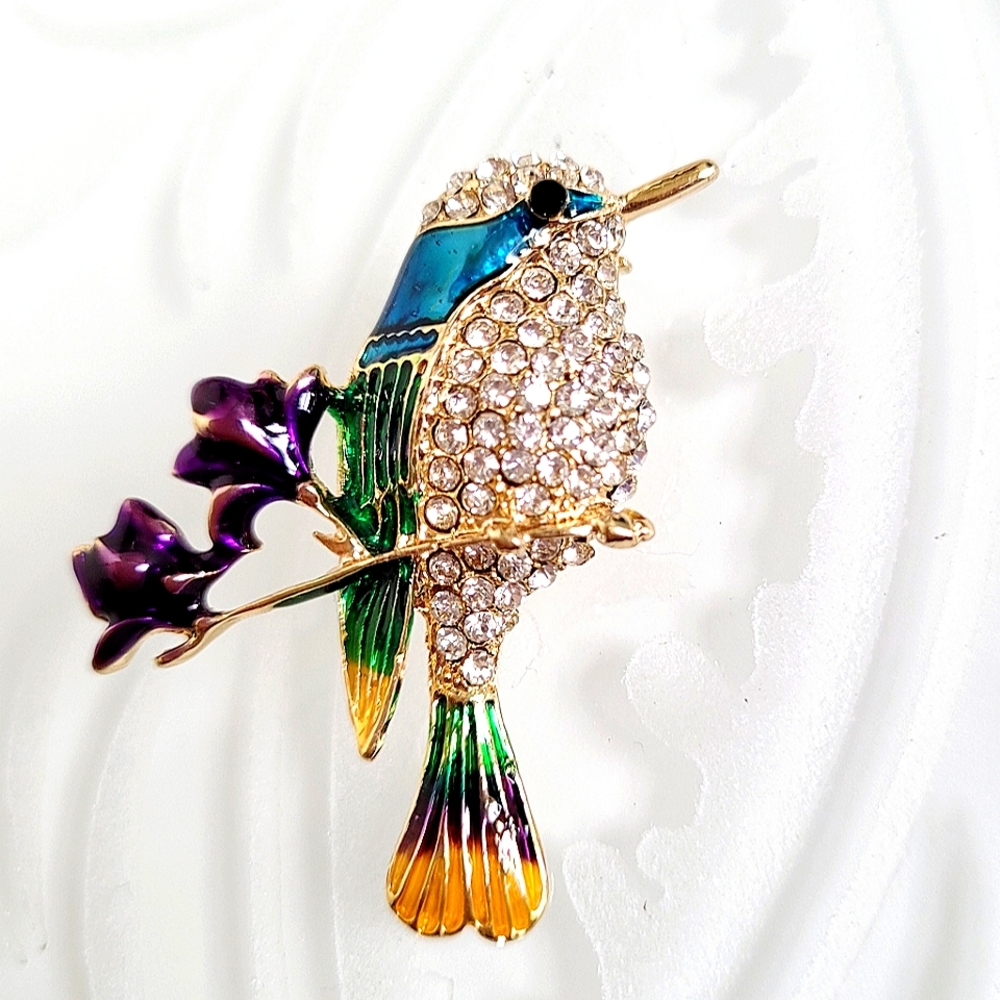 Crystal Bird Booch Pin NWT